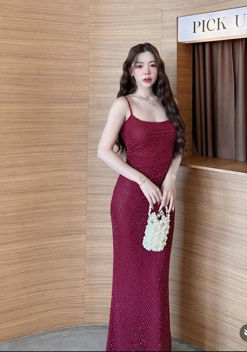 Sparkly Deep Back Lace Long Body-con Maxi Dress